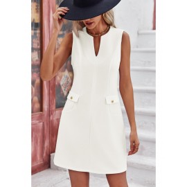 Vestido de Escritório Elegante Sem Mangas e Ajustado com Decote em V para Mulheres com Bolsos - Vestido Casual de Trabalho Lavável à Máquina para Primavera Verão Outono, Silhueta Estruturada