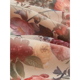 Vestido vintage floral para mulher com detalhe de laço - Decote quadrado, manga curta, corte em A, bege com padrões florais rosa e verde, perfeito para primavera/verão, roupa casual para adultos, vestido fofo