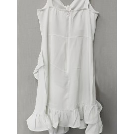 Vestido elegante com renda e decote nas costas, com laço na frente - Vestido midi sem mangas de corte justo para mulheres, branco, perfeito para o verão, vestuário de ocasião, vestido com bainha de renda, moda sem mangas, tecido de qualidade