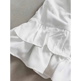 Vestido elegante com renda e decote nas costas, com laço na frente - Vestido midi sem mangas de corte justo para mulheres, branco, perfeito para o verão, vestuário de ocasião, vestido com bainha de renda, moda sem mangas, tecido de qualidade