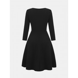 Vestido com decote quadrado na frente, elegante vestido de manga longa para primavera e outono, roupas femininas