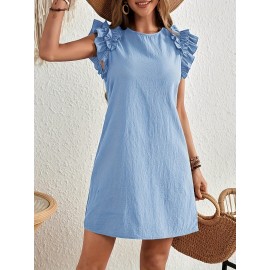 Vestido Mini A-Line com Babado de Cor Sólida para Mulheres