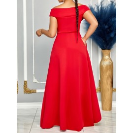 Vestido midi elegante com decote profundo e ombros descobertos para mulheres - Cintura de um ombro, verde vibrante, perfeito para festas e eventos de moda