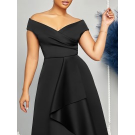 Vestido midi elegante com decote profundo e ombros descobertos para mulheres - Cintura de um ombro, verde vibrante, perfeito para festas e eventos de moda