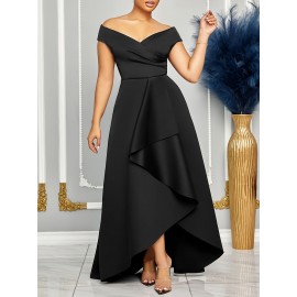 Vestido midi elegante com decote profundo e ombros descobertos para mulheres - Cintura de um ombro, verde vibrante, perfeito para festas e eventos de moda