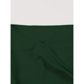 Vestido midi elegante com decote profundo e ombros descobertos para mulheres - Cintura de um ombro, verde vibrante, perfeito para festas e eventos de moda