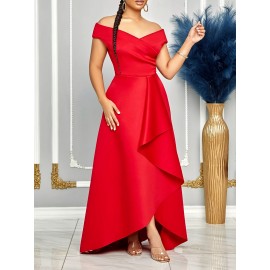 Vestido midi elegante com decote profundo e ombros descobertos para mulheres - Cintura de um ombro, verde vibrante, perfeito para festas e eventos de moda