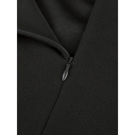1pc Vestido Lápis Elegante de Poliéster Cor Lisa para Mulheres - Gola Redonda, Tecido de Malha, Versátil para Todas as Estações