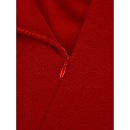 1pc Vestido Lápis Elegante de Poliéster Cor Lisa para Mulheres - Gola Redonda, Tecido de Malha, Versátil para Todas as Estações