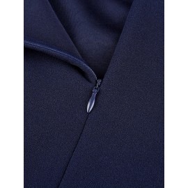 1pc Vestido Lápis Elegante de Poliéster Cor Lisa para Mulheres - Gola Redonda, Tecido de Malha, Versátil para Todas as Estações