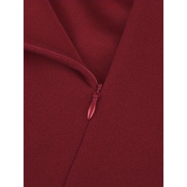 1pc Vestido Lápis Elegante de Poliéster Cor Lisa para Mulheres - Gola Redonda, Tecido de Malha, Versátil para Todas as Estações