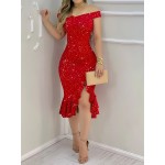 Vestido com borda de folha de lótus em pó