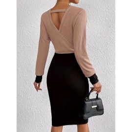 Vestido feminino elegante e moderno com decote em V e uma saia até o chão, adequado para várias ocasiões, como escritório, encontro, saídas casuais, etc.
