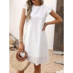 Vestido de Alcinha com Babado no Decote, Vestido de Algodão com Barra de Renda para a Primavera e Verão, Roupas Femininas para Casamento, Formatura, Noivado, Cerimônia, Festa, Férias e Aniversário