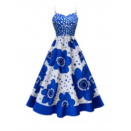 Vestido de suspensórios estampado elegante e elegante