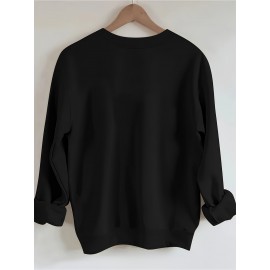 1pc Camisola Feminina Estampada Floral Gola Careca - Moletom Casual de Algodão Mesclado Manga Longa com Leve Elasticidade, Tecido de Malha para Todas as Estações, Comprimento Regular