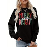 Camisola de manga comprida e gola redonda para mulher, corte regular, com estampa de alfabeto alegre e brilhante, para pulôver de todas as estações, confortável, lavável à máquina, 430g