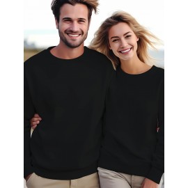 Suéter Casal de Poliéster, Suéter de Cor Pura, Moda Casual para Casa, Suéter Confortável de Manga Longa Combinando com Tudo, Top Casual de Primavera e Outono