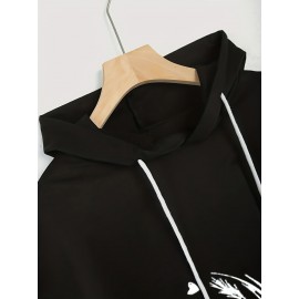 Moletom Feminino com Capuz e Mangas Morcego - Pulôver de Verão Leve com Cordão Ajustável, Top Casual de Manga Curta, Lavável à Máquina, Caimento Regular