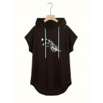 Moletom Feminino com Capuz e Mangas Morcego - Pulôver de Verão Leve com Cordão Ajustável, Top Casual de Manga Curta, Lavável à Máquina, Caimento Regular