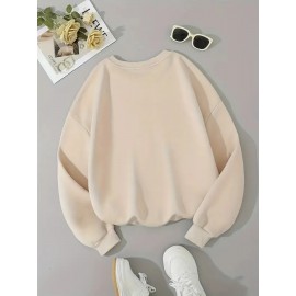 Estilo de Equipe: Camisola Casual de Gola Redonda para Mulheres, Texto 