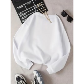 Estilo de Equipe: Camisola Casual de Gola Redonda para Mulheres, Texto 