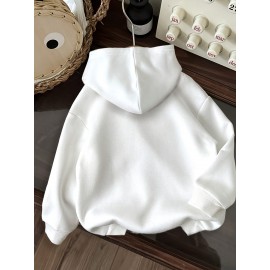 Moleca de Brooklyn Nova Iorque com Gráfico de Manga Longa - Sweatshirt de Pulôver, Estilo Desportivo Casual, Branco com Impressão Preta, Perfeito para Atividades ao Ar Livre no Outono/Inverno, Vestuário Casual com Capuz | Pulôver Desportivo | Ajuste Confo