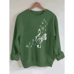 Moletom Feminino Aconchegante com Estampa de Borboleta & Nota Musical - Manga Longa, Gola Redonda, Mistura, Lavável à Máquina - Pulôver Verde Casual, BANGELY