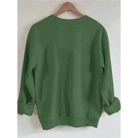 Moletom Feminino Aconchegante com Estampa de Borboleta & Nota Musical - Manga Longa, Gola Redonda, Mistura, Lavável à Máquina - Pulôver Verde Casual, BANGELY