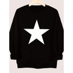1pc Blusa Feminina Casual de Algodão com Estampa de Estrelas Geométricas - Tecido de Malha Levemente Elástico, Forro de Fleece, Manga Longa para Outono/Inverno