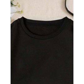 1pc Blusa Feminina Casual de Algodão com Estampa de Estrelas Geométricas - Tecido de Malha Levemente Elástico, Forro de Fleece, Manga Longa para Outono/Inverno