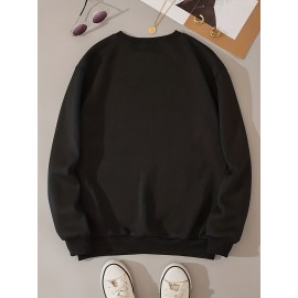 Moletom Feminino Casual - Cor Sólida, Gola Redonda, Manga Longa com Estampa Geométrica, Lavável à Máquina - Algodão Aconchegante, Lavável à Máquina - Adequado para Primavera, Outono e Inverno, 430g