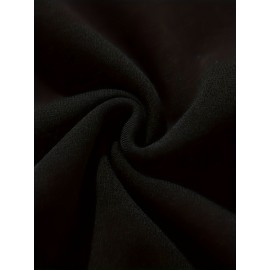 Moletom Feminino Casual - Cor Sólida, Gola Redonda, Manga Longa com Estampa Geométrica, Lavável à Máquina - Algodão Aconchegante, Lavável à Máquina - Adequado para Primavera, Outono e Inverno, 430g