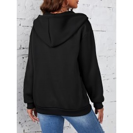 Moletom com capuz feminino, cor sólida, zíper completo, moletom esportivo de manga longa para mulheres