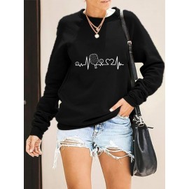 Moletom Casual Feminino com Estampa de Pickleball, Gola Redonda para Esportes