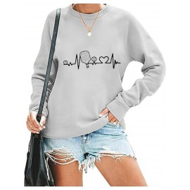 Moletom Casual Feminino com Estampa de Pickleball, Gola Redonda para Esportes
