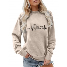 Moletom Casual Feminino com Estampa de Pickleball, Gola Redonda para Esportes