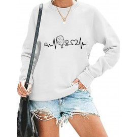 Moletom Casual Feminino com Estampa de Pickleball, Gola Redonda para Esportes