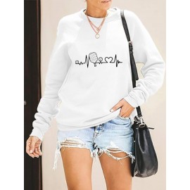 Moletom Casual Feminino com Estampa de Pickleball, Gola Redonda para Esportes