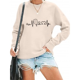 Moletom Casual Feminino com Estampa de Pickleball, Gola Redonda para Esportes