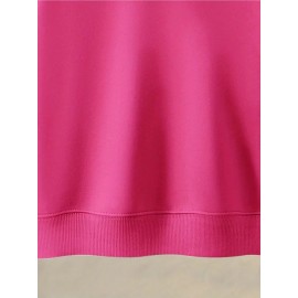 Moletom Casual Feminino de Gola Redonda Oversized - Estampa Geométrica Rosa Suave, Corte Relaxado, Lavável à Máquina, Conforto para Todas as Estações, Blusa Clássica para Senhoras, Tecido Respirável, Pulôver Elegante