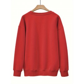 Moletom Casual Feminino de Gola Redonda Oversized - Estampa Geométrica Rosa Suave, Corte Relaxado, Lavável à Máquina, Conforto para Todas as Estações, Blusa Clássica para Senhoras, Tecido Respirável, Pulôver Elegante