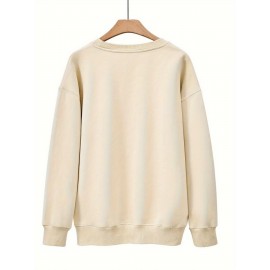Moletom Casual Feminino de Gola Redonda Oversized - Estampa Geométrica Rosa Suave, Corte Relaxado, Lavável à Máquina, Conforto para Todas as Estações, Blusa Clássica para Senhoras, Tecido Respirável, Pulôver Elegante