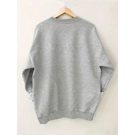 Moletom Casual Feminino de Gola Redonda Oversized - Estampa Geométrica Rosa Suave, Corte Relaxado, Lavável à Máquina, Conforto para Todas as Estações, Blusa Clássica para Senhoras, Tecido Respirável, Pulôver Elegante