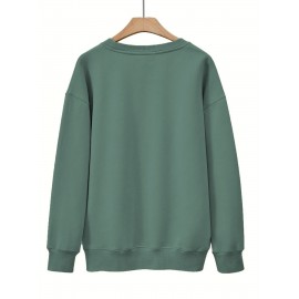 Moletom Casual Feminino de Gola Redonda Oversized - Estampa Geométrica Rosa Suave, Corte Relaxado, Lavável à Máquina, Conforto para Todas as Estações, Blusa Clássica para Senhoras, Tecido Respirável, Pulôver Elegante