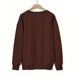 Moletom Casual Feminino de Gola Redonda Oversized - Estampa Geométrica Rosa Suave, Corte Relaxado, Lavável à Máquina, Conforto para Todas as Estações, Blusa Clássica para Senhoras, Tecido Respirável, Pulôver Elegante