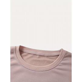 Moletom Casual Feminino de Gola Redonda Oversized - Estampa Geométrica Rosa Suave, Corte Relaxado, Lavável à Máquina, Conforto para Todas as Estações, Blusa Clássica para Senhoras, Tecido Respirável, Pulôver Elegante