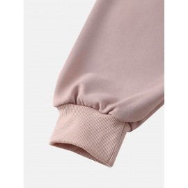 Moletom Casual Feminino de Gola Redonda Oversized - Estampa Geométrica Rosa Suave, Corte Relaxado, Lavável à Máquina, Conforto para Todas as Estações, Blusa Clássica para Senhoras, Tecido Respirável, Pulôver Elegante