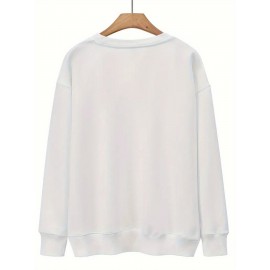 Moletom Casual Feminino de Gola Redonda Oversized - Estampa Geométrica Rosa Suave, Corte Relaxado, Lavável à Máquina, Conforto para Todas as Estações, Blusa Clássica para Senhoras, Tecido Respirável, Pulôver Elegante