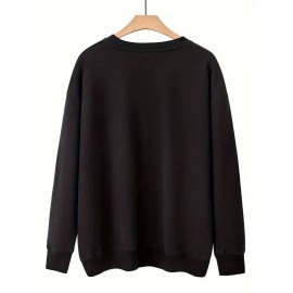 Moletom Casual Feminino de Gola Redonda Oversized - Estampa Geométrica Rosa Suave, Corte Relaxado, Lavável à Máquina, Conforto para Todas as Estações, Blusa Clássica para Senhoras, Tecido Respirável, Pulôver Elegante